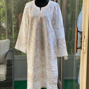 Chicken kari kurta , white & golden ,size M